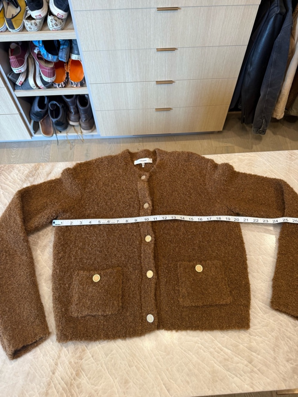 Frame Denim Brown Teddy Alpaca-Wool Patch-Pocket Jacket - Picture 3 of 5